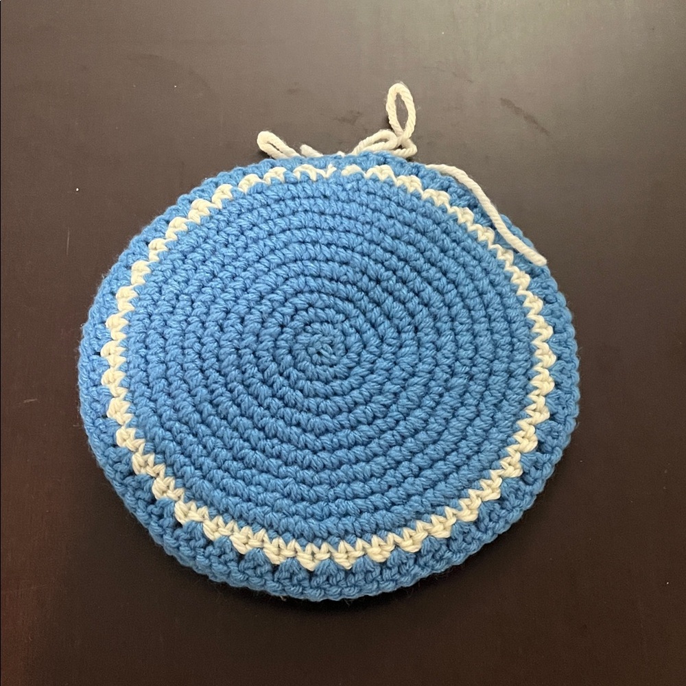 Handcrafted Set of 2 Blue and White Crochet Hotpads